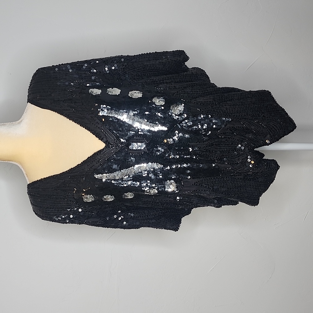 Black beaded and sequenced silk butterfly top.  E19